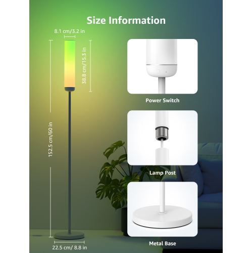 Lepro O1 AI Floor Lamp, RGBICWW 2300 Lumens Smart Lamp, Alexa/Google Assistant Enabled Corner Floor Lamp, WiFi APP Control, Music Sync