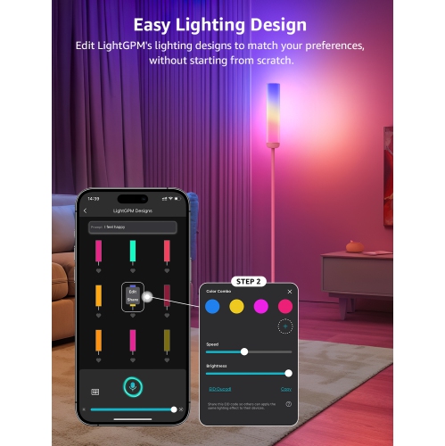 Lepro O1 AI Floor Lamp, RGBICWW 2300 Lumens Smart Lamp, Alexa/Google Assistant Enabled Corner Floor Lamp, WiFi APP Control, Music Sync