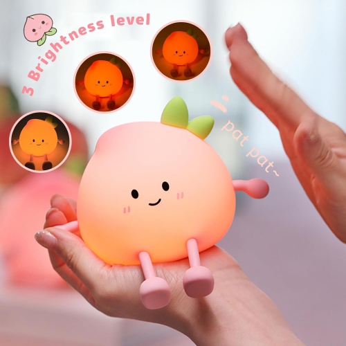 Peach night light - three levels of dimmable warm light, 600mAh battery, portable baby room/bedroom/gift