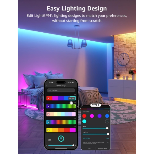 Bandes lumineuses DEL SE1 AI de Lepro, lumières LED RVB LLM, bande lumineuse DEL Wi-Fi Alexa et Google pour chambre, bandes lumineuses DEL segmentées