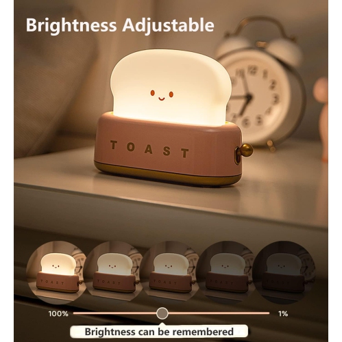 Yellow toaster Night Light - Rechargeable, Dimmable & Timer, 800mAh Battery, Cute Smile Design for Nursery/Bedroom/Decor