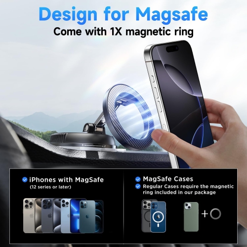 Car Phone Holder for Magsafe [78+LBS Strongest Suction & 2400gf Strongest Magnetic] 360° Adjustable Car Phone Mount, Phone Holders for Your Car for i