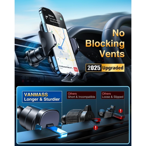 2025 Ultimate Military-Grade Car Phone Holder【Newest & Best & Strongest Suction】Cell Mount with Safety Cert Dashboard Windshield Vent Truck Cradle