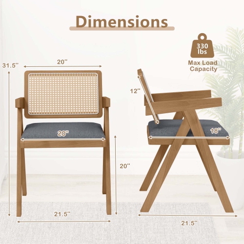 Ensemble de chaises d'appoint en rotin de Costway 2/4 Chaises de salle à manger Chaises de salon modernes de couleur grise