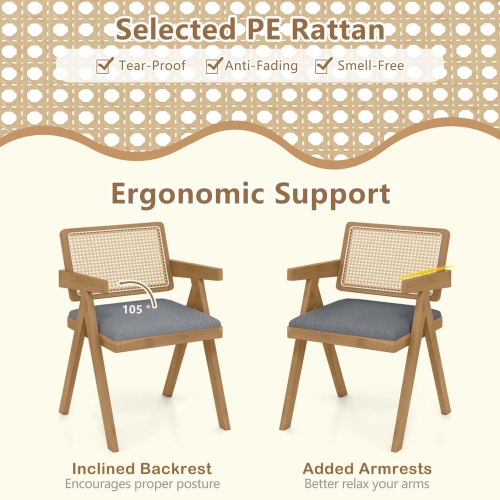 Ensemble de chaises d'appoint en rotin de Costway 2/4 Chaises de salle à manger Chaises de salon modernes de couleur grise