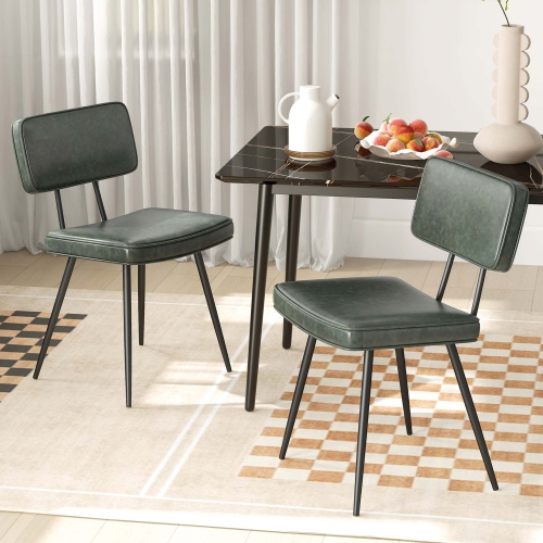 Costway Dining Chairs Set of 2 with PU Leather Cover Filled Sponge Waterfall Seats Brown/Green