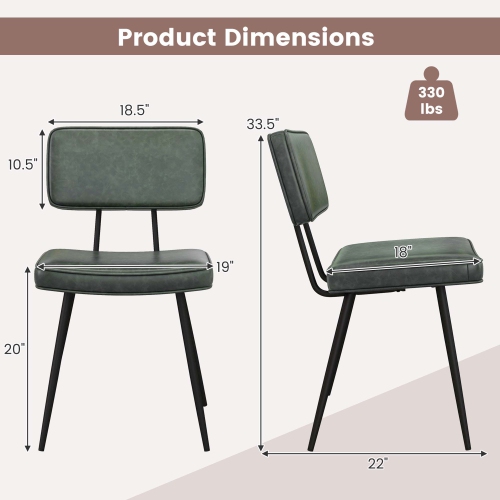 Costway Dining Chairs Set of 2 with PU Leather Cover Filled Sponge Waterfall Seats Brown/Green