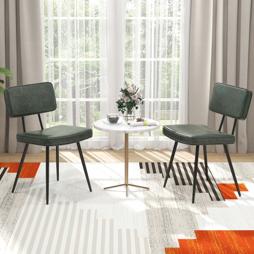 Costway Dining Chairs Set of 2 with PU Leather Cover Filled Sponge Waterfall Seats Brown/Green