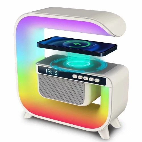 Bluetooth Speaker Smart Phone Wireless Charging Digital Alarm Clock RGB Light