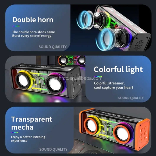 V8 transparent mecha Bluetooth speaker, dual speakers, powerful sound effects, colorful RGB lighting effects, desktop small cannon, shocking bass,