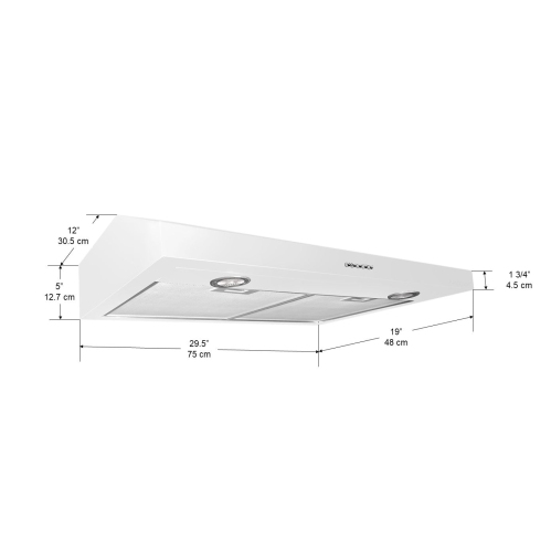 Slim SDW330 30" 325 CFM Ducted Under-Cabinet Range Hood in White