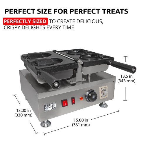 AP-196 Taiyaki Bear Waffle Maker | Bear Shaped Waffles Taiyaki Iron | Stainless Steel | 2 Bear Head Waffles | 110V