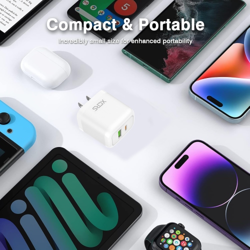 Fast iPhone Charger 30W XCRS Dual Port USB-C/USB-A Wall Adapter with USB-C Cable – Compatible with iPhone 17/16/15, iPad, Samsung S25, Pixel &