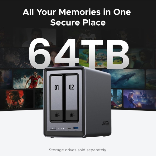 NAS de bureau à 2 baies NASync DXP2800 d'UGREEN - Intel N100, mémoire vive DDR5 8 Go, 2,5 GbE, HDMI 4K, sauvegarde automatique Stockage