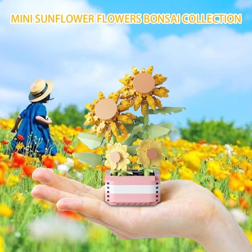 Sunflower building block set, DIY mini building blocks artificial flower bonsai building block toy set, suitable for room decoration, Christmas
