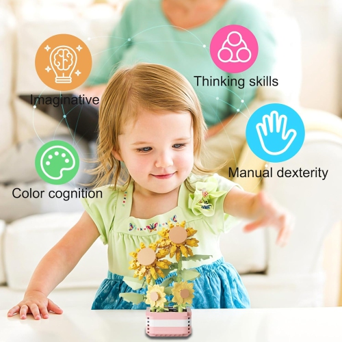 Sunflower building block set, DIY mini building blocks artificial flower bonsai building block toy set, suitable for room decoration, Christmas