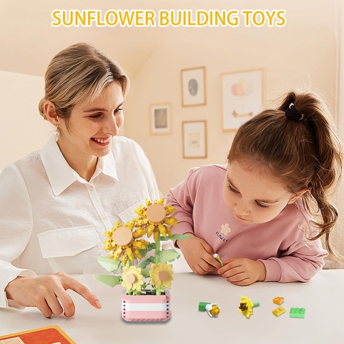 Sunflower building block set, DIY mini building blocks artificial flower bonsai building block toy set, suitable for room decoration, Christmas