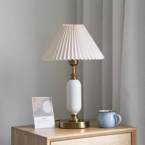 Retro bedroom bedside table lamp, disassembled KD lampshade, living room and bedroom decorative night light, creative pleated table lamp, office