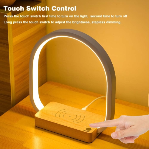 Bedside Lamp 10W Wireless Charging LED Table Lamp with Touch Control Desk Lamp Eye Protection Reading Lamp Suitable for Kids, Adults, Home, Dormitory