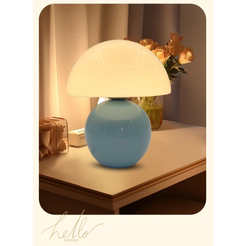 Ceramic base mushroom night light-art glass ceramic base decoration bedside lamp bedroom desk creative atmosphere night light
