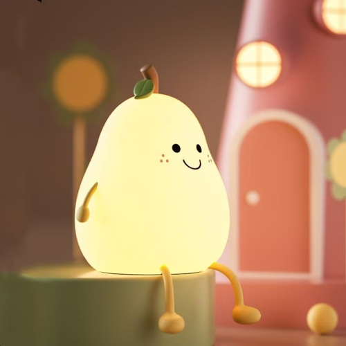 GREEN SCENIC  Cute Children's Silicone Night Light, Dimmable Baby Room Pear Shaped Lamp, Cute Room Decoration No Pear Bedside Lamp
