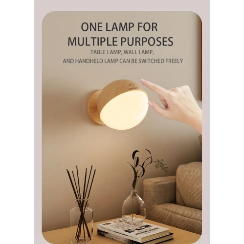 Touch wooden wall lamp - stepless dimming, magnetic, simple and modern, rotatable LED night light, magnetic wireless, adhesive backing design