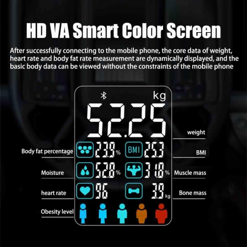 Digital body fat scale Home Smart Scale – measures fat, water, heart rate, tempered glass, non-slip