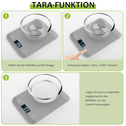 Digital kitchen and parcel scale - 0.1% accuracy, tare function, auto shutoff, for cooking/transporting; USB rechargeable model [5 kg/1 g]