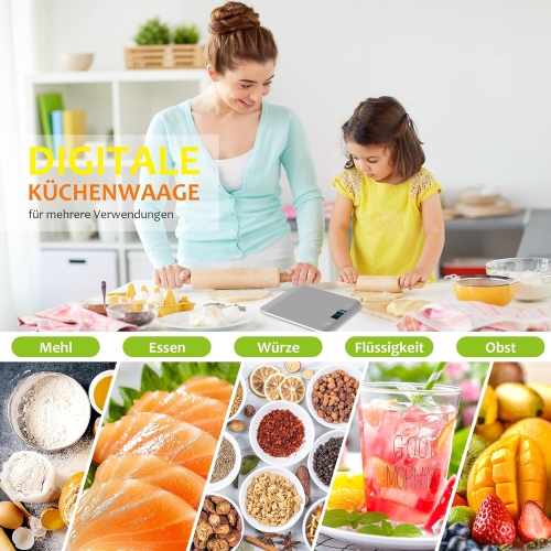 Digital kitchen and parcel scale - 0.1% accuracy, tare function, auto shutoff, for cooking/transporting; USB rechargeable model [5 kg/1 g]