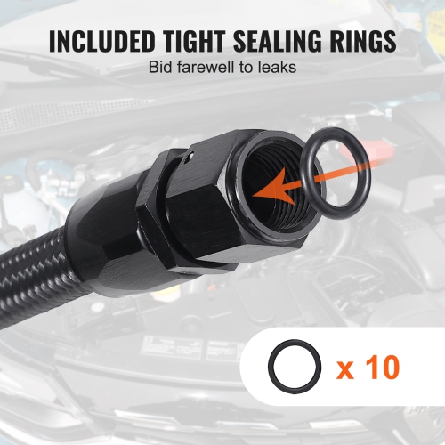 VEVOR 20 FT 6AN Fuel Line Kit, Fuel Hose Kit, 0.34" Nylon Stainless Steel Braided Fuel Line Oil/Gas/Diesel Hose End Fitting Kit, with 12 PCS Swivel