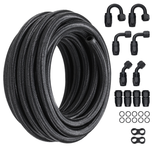 VEVOR 20 FT 6AN Fuel Line Kit, Fuel Hose Kit, 0.34" Nylon Stainless Steel Braided Fuel Line Oil/Gas/Diesel Hose End Fitting Kit, with 12 PCS Swivel