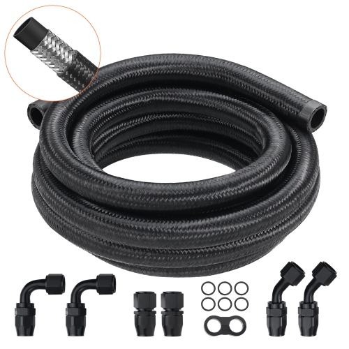 VEVOR 10 FT 10AN Fuel Line Kit, Fuel Hose Kit, 0.55" Nylon Stainless Steel Braided Fuel Line Oil/Gas/Diesel Hose End Fitting Kit, with 7 PCS Swivel