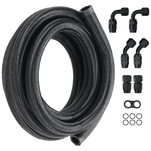 VEVOR 10 FT 10AN Fuel Line Kit, Fuel Hose Kit, 0.55" Nylon Stainless Steel Braided Fuel Line Oil/Gas/Diesel Hose End Fitting Kit, with 7 PCS Swivel