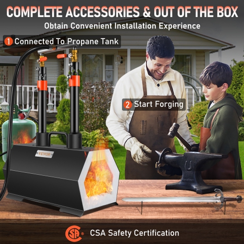 VEVOR Propane Forge Portable,Double Burner Tool and Knife Making,Large Capacity Blacksmith Farrier Forges,Mini Furnace Blacksmithing, Gas Forging