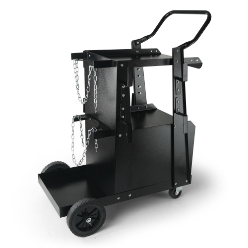 VEVOR 2-Tier Welder Cart with Anti-Theft Lockable Cabinet, 265LBS Weight Capacity, 360° Swivel Wheels, Tank Storage Safety Chains, Welding Cabinet