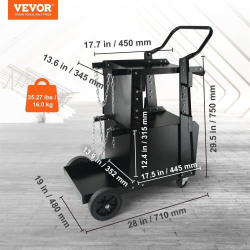 VEVOR 2-Tier Welder Cart with Anti-Theft Lockable Cabinet, 265LBS Weight Capacity, 360° Swivel Wheels, Tank Storage Safety Chains, Welding Cabinet