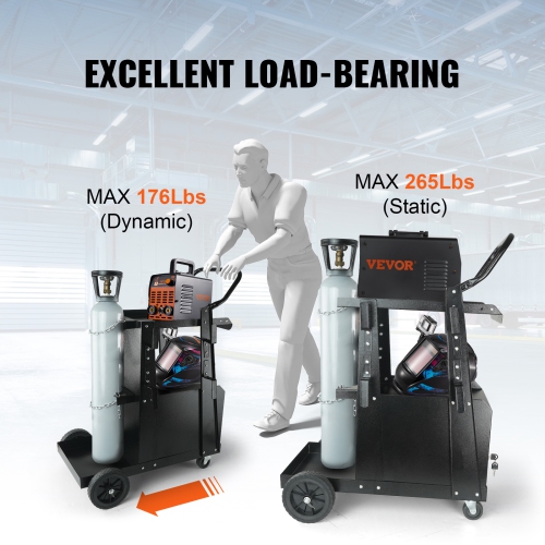 VEVOR 2-Tier Welder Cart with Anti-Theft Lockable Cabinet, 265LBS Weight Capacity, 360° Swivel Wheels, Tank Storage Safety Chains, Welding Cabinet