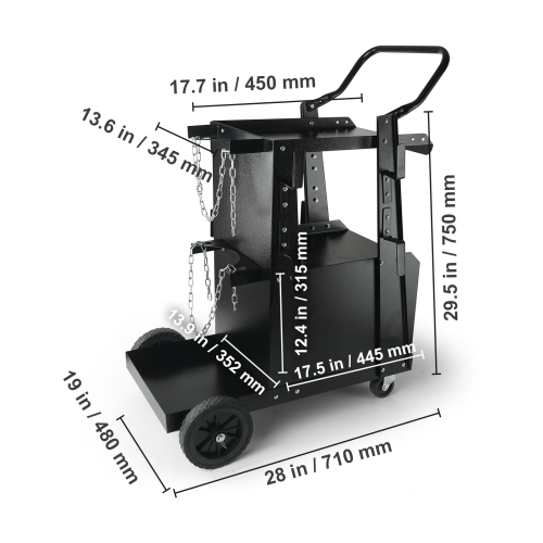VEVOR 2-Tier Welder Cart with Anti-Theft Lockable Cabinet, 265LBS Weight Capacity, 360° Swivel Wheels, Tank Storage Safety Chains, Welding Cabinet