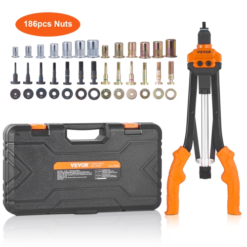 VEVOR  16 Inch Rivnut Tool Kit \w 13PCs Metric And Sae Mandrels, 186PCs Rivet Nuts, Semi-Auto Retraction, M3, M4, M5, M6, M8, M10, M12, 1/4-20