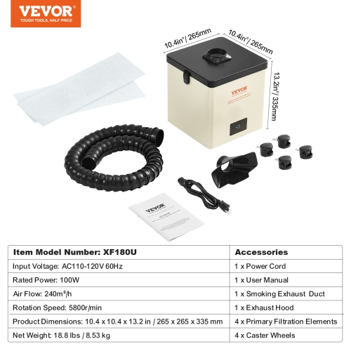 VEVOR 100W Solder Fume Extractor, Soldering Smoke Extractor with 3-Stage Filters, 240 m³/h Strong Suction Smoke Absorber and Purifier for Soldering,