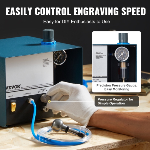 VEVOR 2800 RPM Pneumatic Jewelry Engraver,60W Single Head Pneumatic Hand Engraving Machine, DIY Impact Engraver with Foot Pedal 0-60 PSI Adjustable,