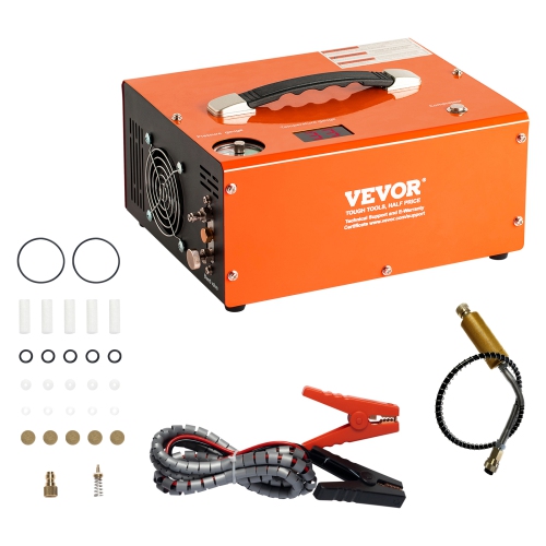 VEVOR 4500PSI Portable PCP Air Compressor, with Built-in Converter, Auto-Stop, DC12V/AC120V, Oil & Water-Free Paintball Tank Compressor Pump for Air