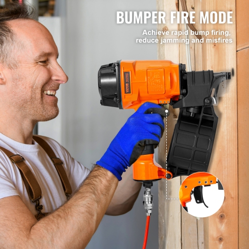VEVOR MCN70 Coil Siding Nailer, 1-3/4" to 2-3/4" 15 Degree Pneumatic Siding Nail Gun, 70-120PSI Air Coil Nailer for Pallet, Crating, Framing, Siding
