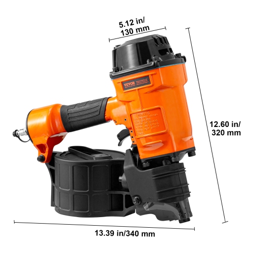 VEVOR MCN70 Coil Siding Nailer, 1-3/4" to 2-3/4" 15 Degree Pneumatic Siding Nail Gun, 70-120PSI Air Coil Nailer for Pallet, Crating, Framing, Siding