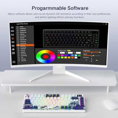 Clavier de jeu mécanique S-K80 75 % avec écran multimédia couleur de Womier, clavier de jeu avec fil à joint remplaçable à chaud RVB personnalisé,