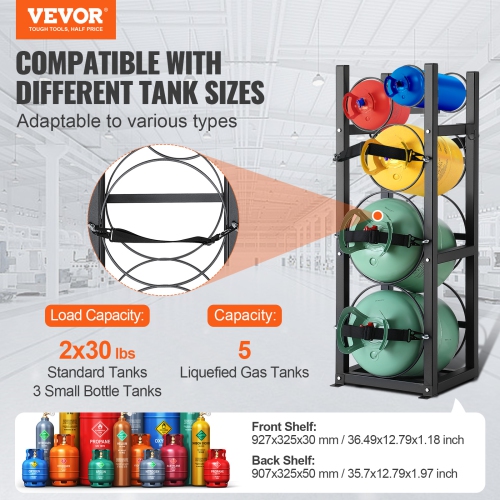 VEVOR 12.79x12.99x47.12 in Refrigerant Tank Rack, with 2 x 30lbs and Other 3 Small Bottle Tanks, Cylinder Tank Rack, Refrigerant Cylinder Rack and