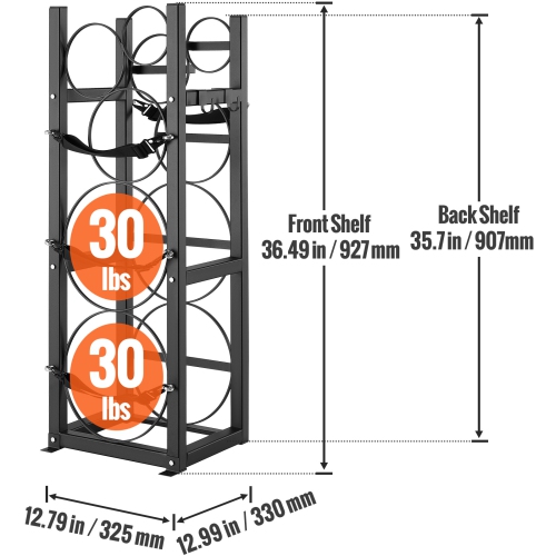 VEVOR 12.79x12.99x47.12 in Refrigerant Tank Rack, with 2 x 30lbs and Other 3 Small Bottle Tanks, Cylinder Tank Rack, Refrigerant Cylinder Rack and