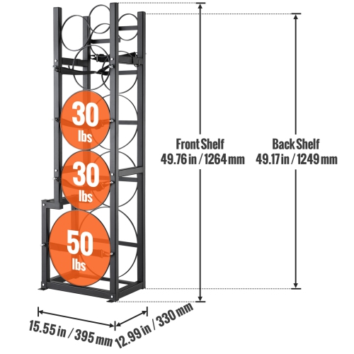 VEVOR 15.55x12.99x49.8 in Refrigerant Tank Rack, with 1 x 50lb, 2 x 30lb and Other 3 Small Bottle Tanks, Cylinder Tank Rack, Refrigerant Cylinder