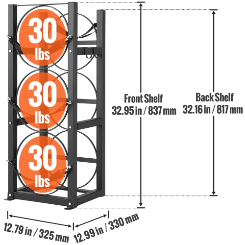 VEVOR 12.79x12.99x33.07 in Refrigerant Tank Rack, with 3 x 30lbs Bottle Tanks, Cylinder Tank Rack, Refrigerant Cylinder Rack Gas Cylinder Racks and