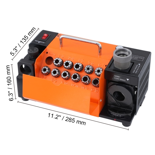 VEVOR 3-13mm Drill Bits Grinder Sharpener, Lip Relief Angle & 95°-135° Point Angle Adjustable Drill Bit Re-Sharpener, Portable Sharpening Machine